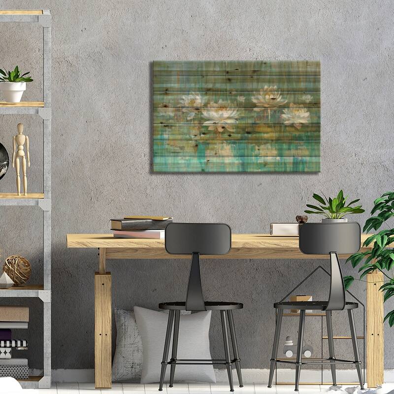 Water Lily Pond Print On Wood by Danhui Nai - Multi-Color
