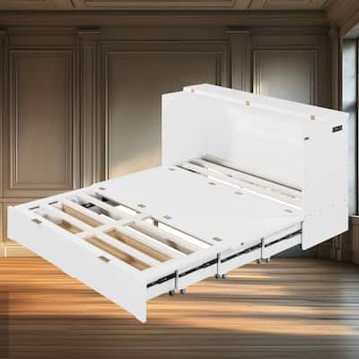 Queen-Size Murphy Bed with Drawer, Sockets, USB Ports, and Pulley Structure Design for Space-Saving, Multi-Use Rooms