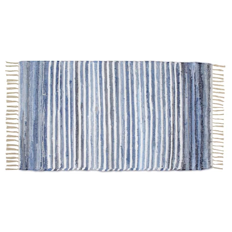 Chindi Rugs, Handmade Multipurpose Reversible Washable Colorful Cotton Rag Rug Runner 24''x36'' - Blue/Denim