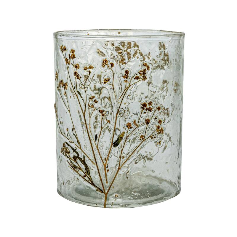 Reclaimed Glass Votive Holder with Natural Botanicals