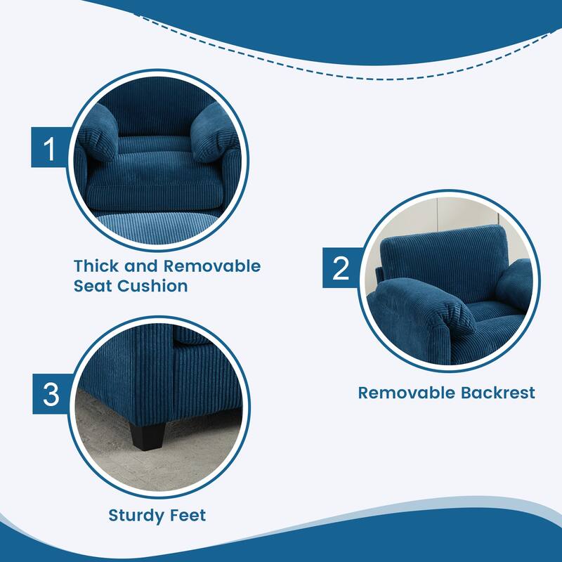 Multi-Seater Corduroy Sectional Sofa, Modular Settee, Included Removable Ottomans