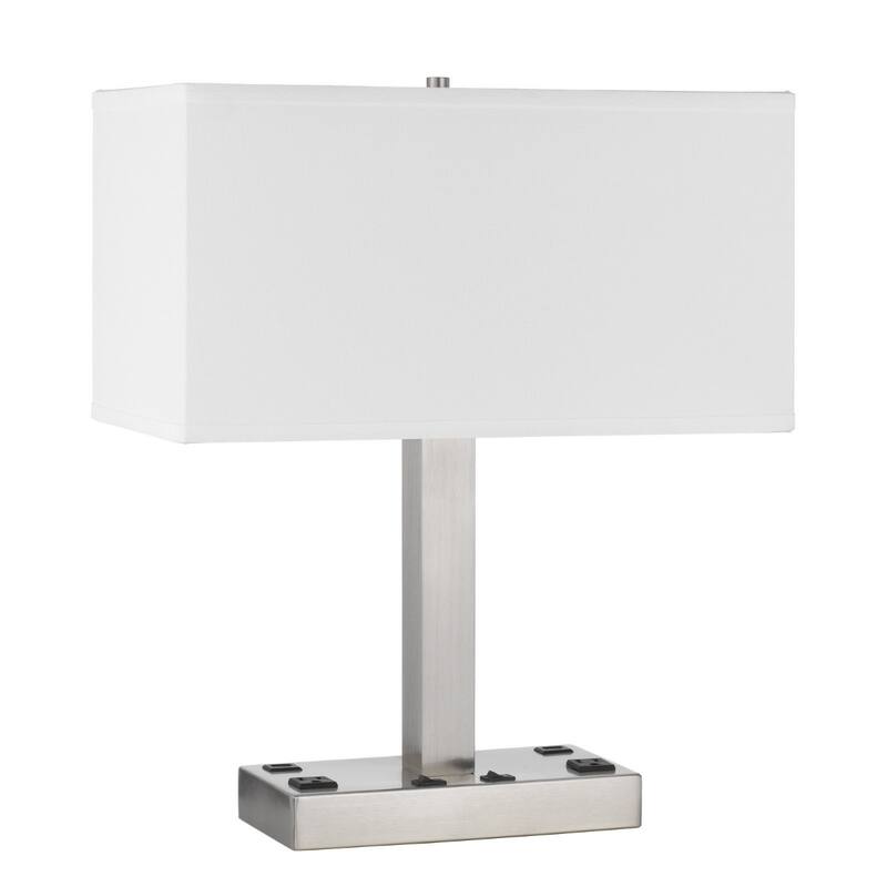 21 Inch Nickel Metal Desk Lamp with White Shade and Adjustable Arm - 10" x 17" x 20.50" - Nickel-White