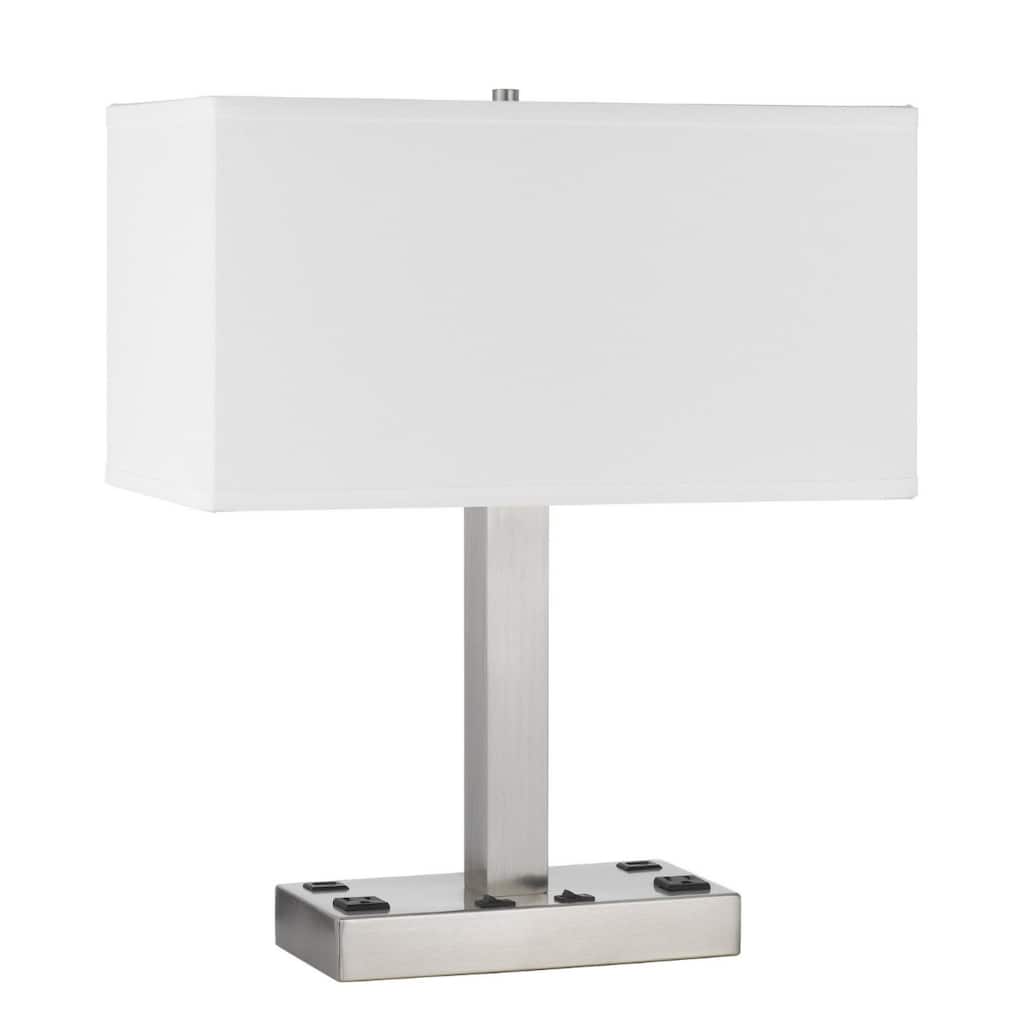 21 Inch Nickel Metal Desk Lamp with White Shade and Adjustable Arm - 10" x 17" x 20.50"