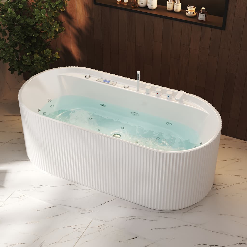 67 in. Freestanding Whirlpool & Air Bath Massage Bathtub with Hydrotherapy Jets, Chromatherapy LED Lighting, and Aromatherapy