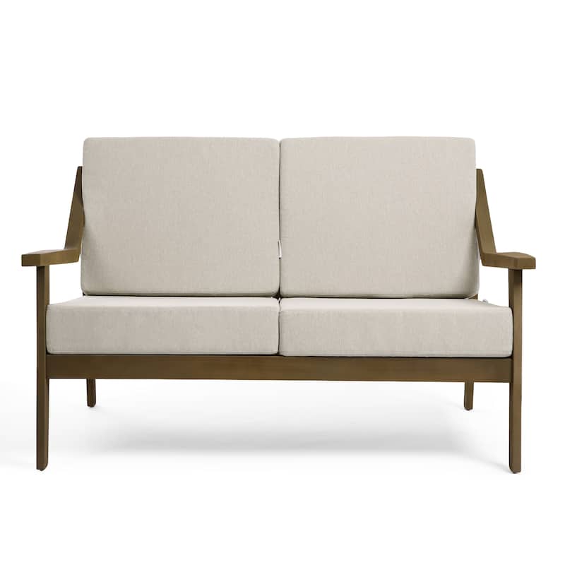 Outdoor Wood Teak Cushioned Patio 2 Seater Loveseat with Coffee Table