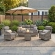 preview thumbnail 160 of 189, Pocassy Outdoor Wicker Sofa with Swivel Chair Fire Pit Table Furniture Set. Gray Wicker & Gray Cushion - 5 Pieces Sofa Swivel Chair Table with Fire Table