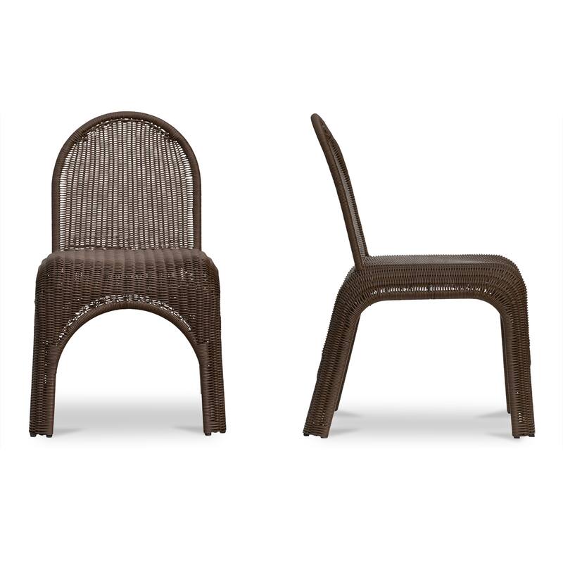 NADAAL STUDIOS Maireth Outdoor Dining Chair, Curved Wicker Design, Iron Frame, Brown Finish - Set of 2