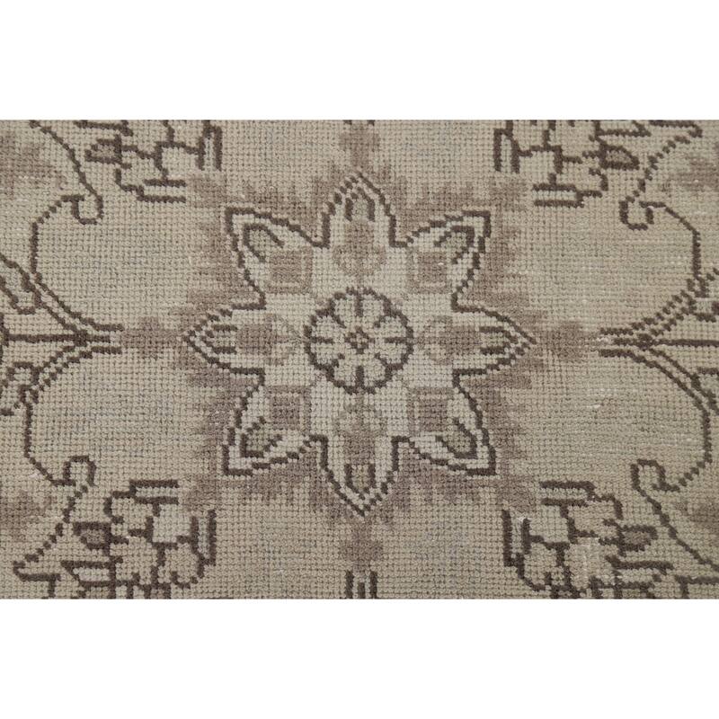 Beige Distressed Tabriz Vintage Persian Rug Hand-Knotted Wool Carpet - 6'9" x 9'6"