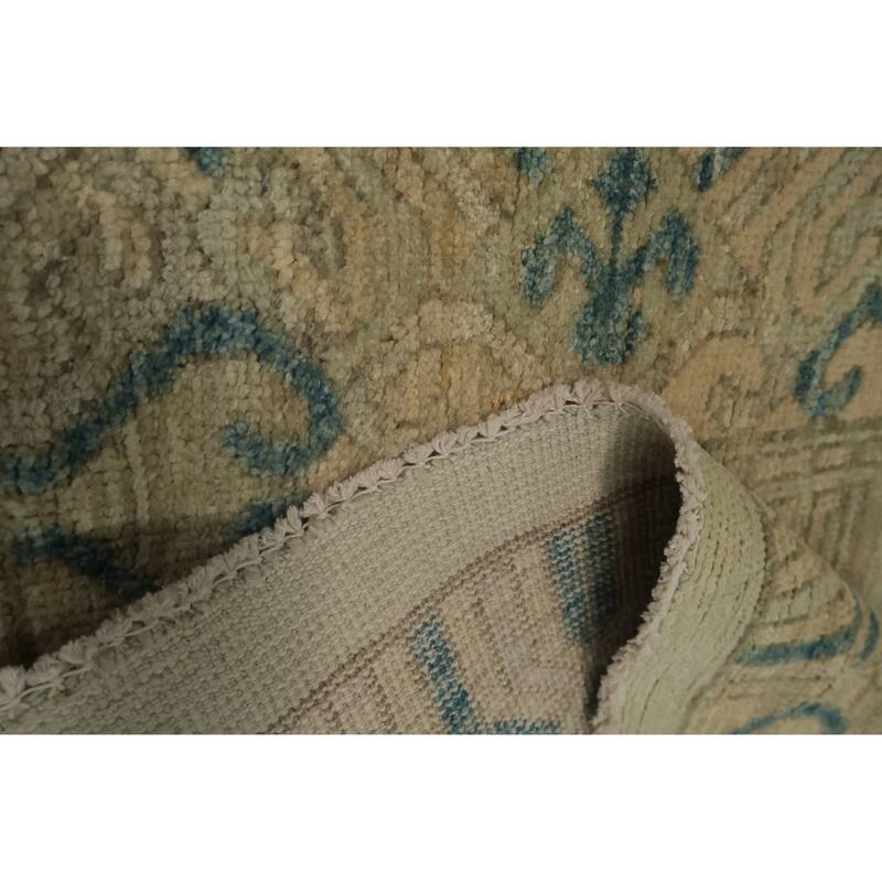 Hand Knotted Oriental 100% Wool Carpet Transitional Geometric Green Khotan Runner Rug - 11' 11'' X 3' 3''