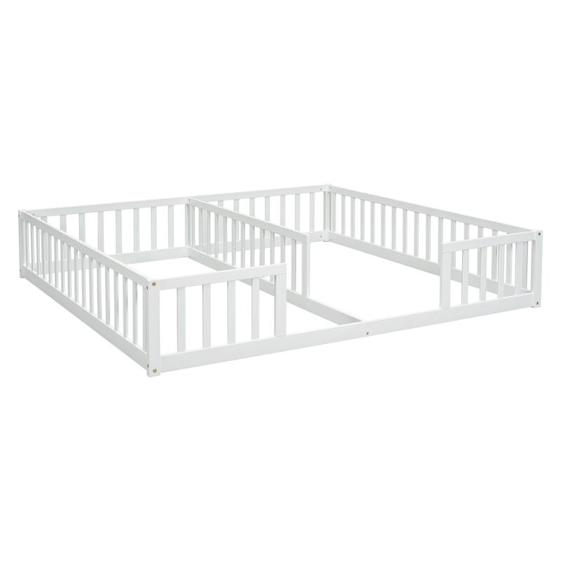 Double Twin Floor Bed with Fence, Guardrails, without door