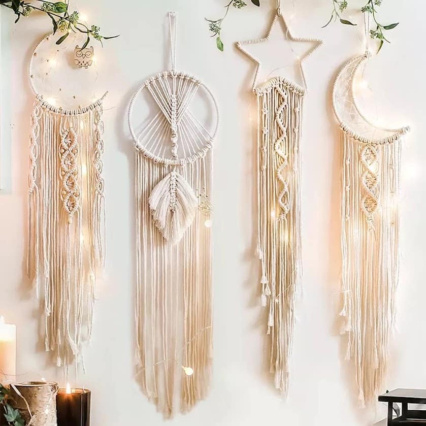 Set of 4 Boho Dream Catcher Wall Haning Macrame with lights