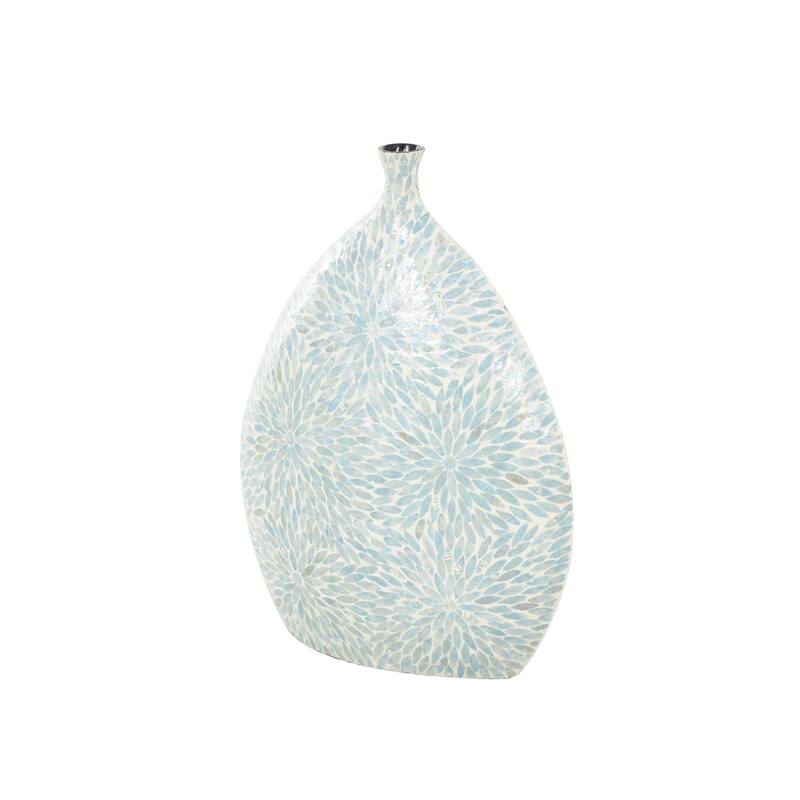 Light Blue Mother of Pearl Shell Handmade Large Mosaic Floral Decorative Vase with Cream Underlay