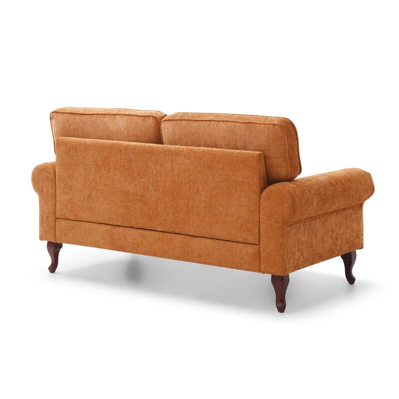 66" Linen Loveseat Sofa with Wooden Legs, Crystal Buttons & Tufted Back
