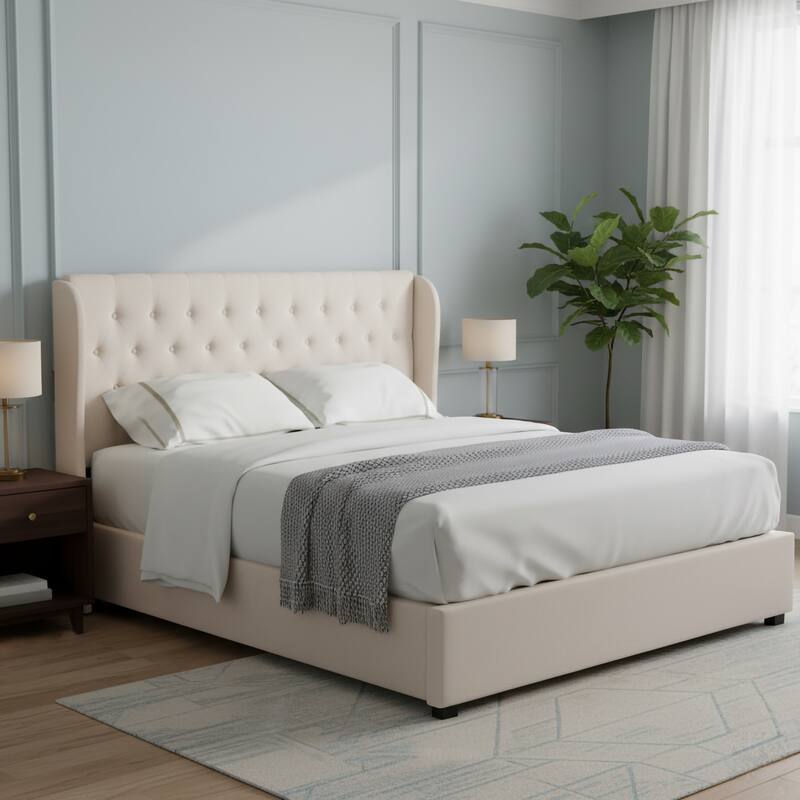 Beige Elegant Tufted Wingback Headboard