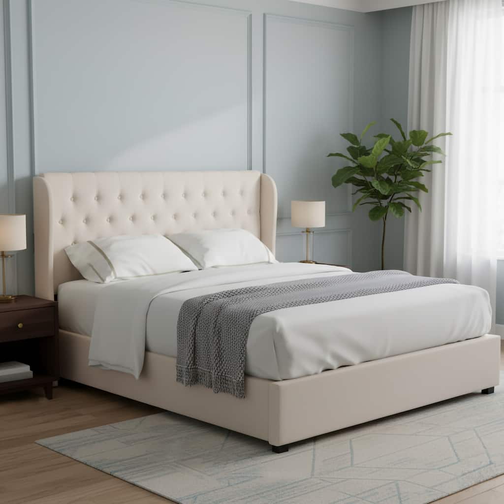 Beige Elegant Tufted Wingback Headboard