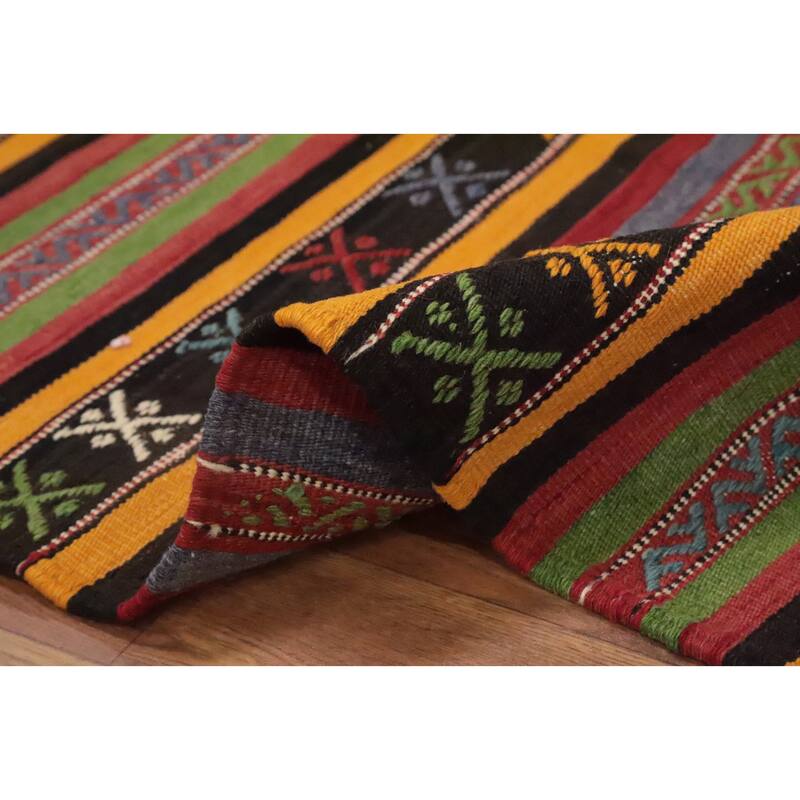 Hand Woven Oriental 100% Wool Carpet Southwestern Tribal Multi-Colored Kilim Area Rug - 9' 4'' X 5' 5''