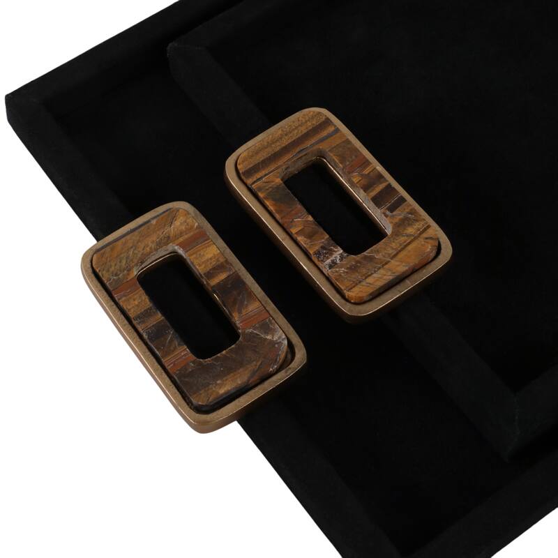 Metal Decorative Trays with Wood Handles - Set of 2 -Black, 16" - 22.0"