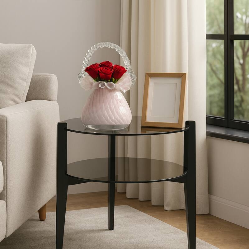 Pink Scalloped Glass Basket Vase Decorative Floral Display Accent