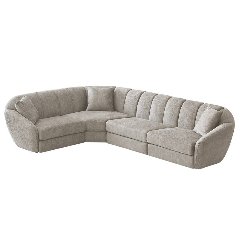 Slope Arm Chenille Fabric Rectangle Sectional Sofa Scallop Sofa in Light Brown