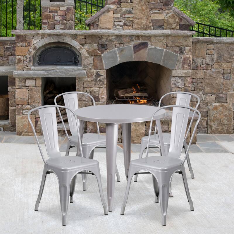 30-inch Round 5-piece Metal Indoor/ Outdoor Dining Set - Silver