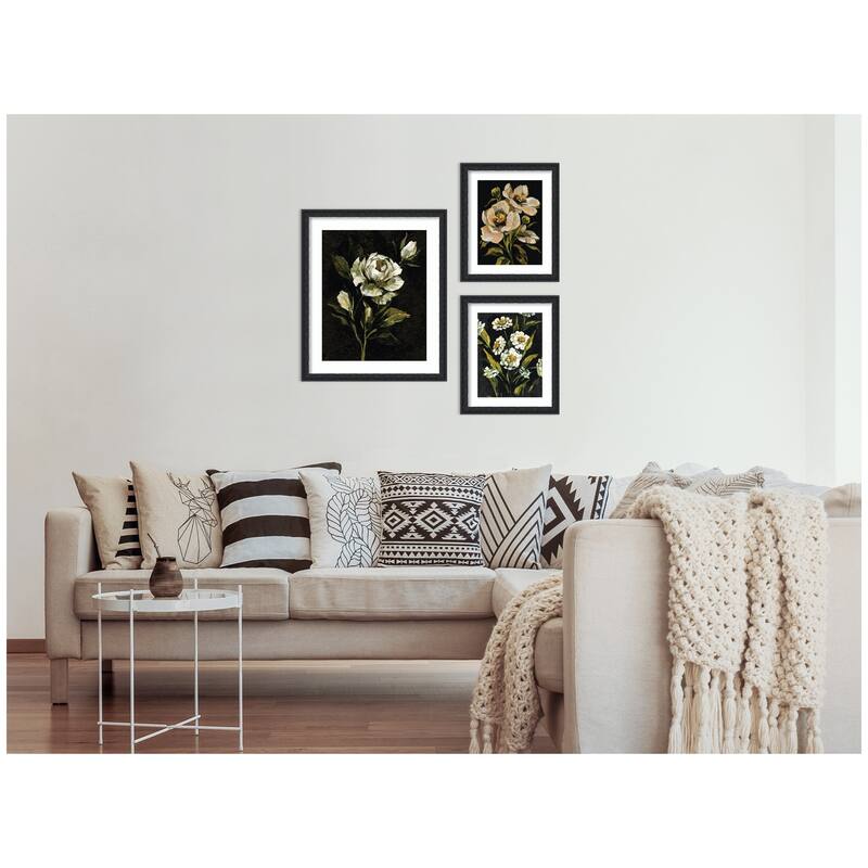 Kate and Laurel Moody Whites Floral No. 2 3 Piece Framed Wall Art Print Set by Annie Quigley