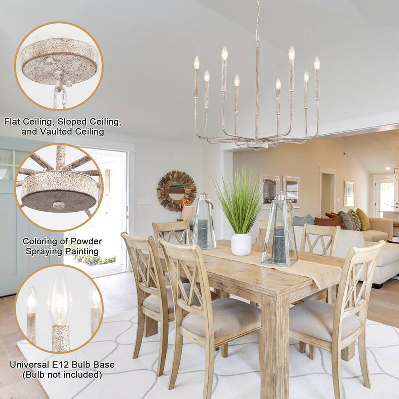 8-Light Modern Farmhouse Candle Chandelier for Kitchen Island Living Dining Room Bedroom