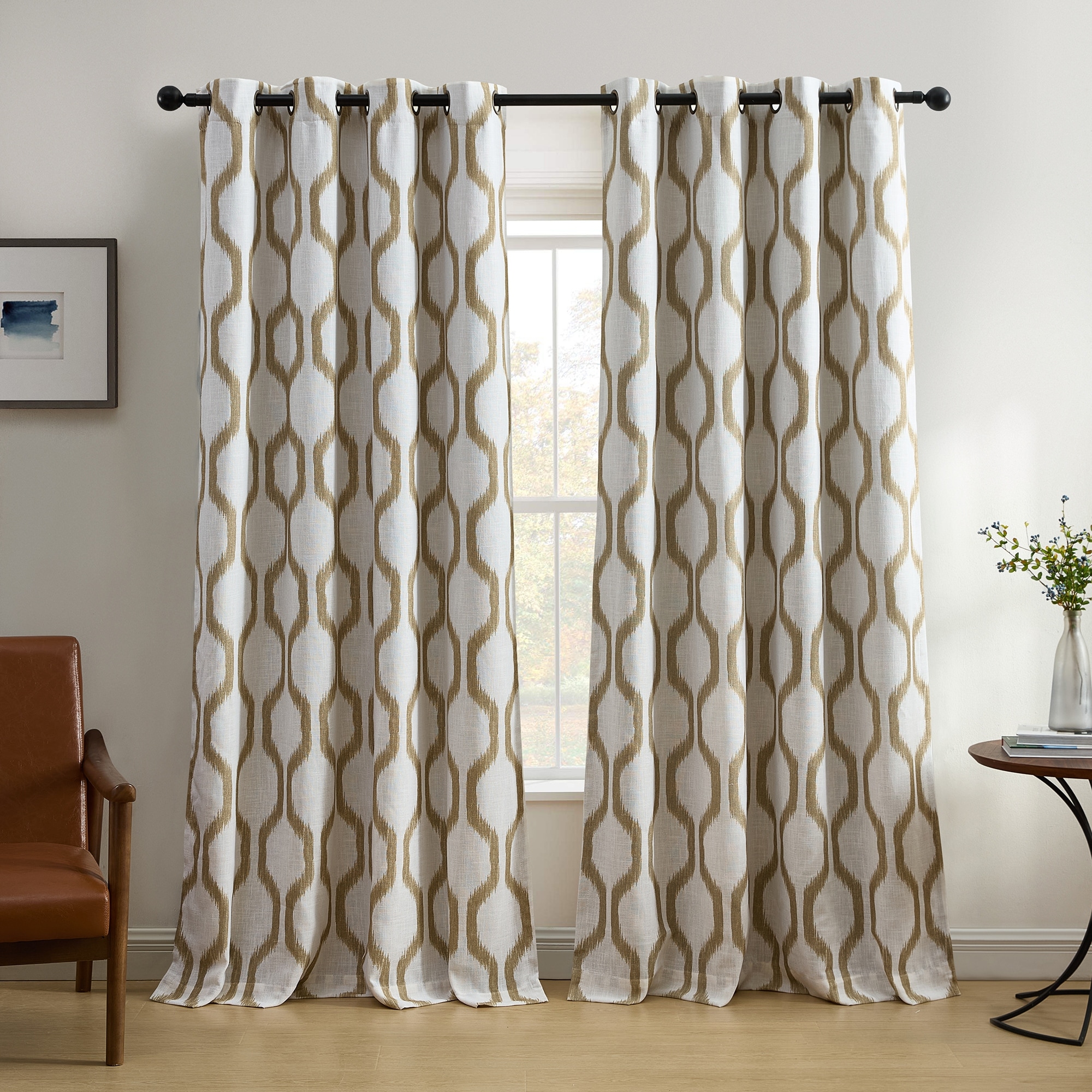 Threadmade Renzo Ikat Geometric Linen Room Darkening Window Curtain