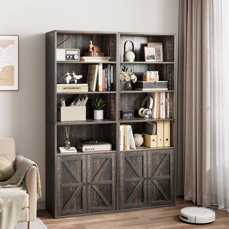 Bookcase with Doors Farmhouse Bookshelf