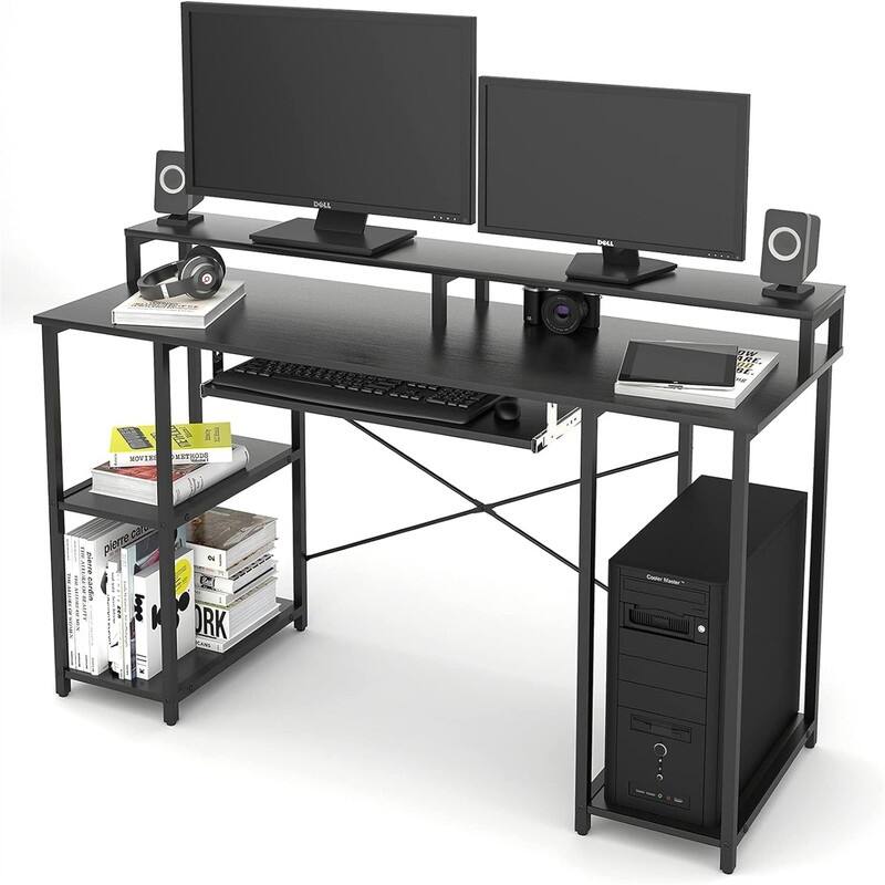 Computer Desk with Storage Shelves - Black