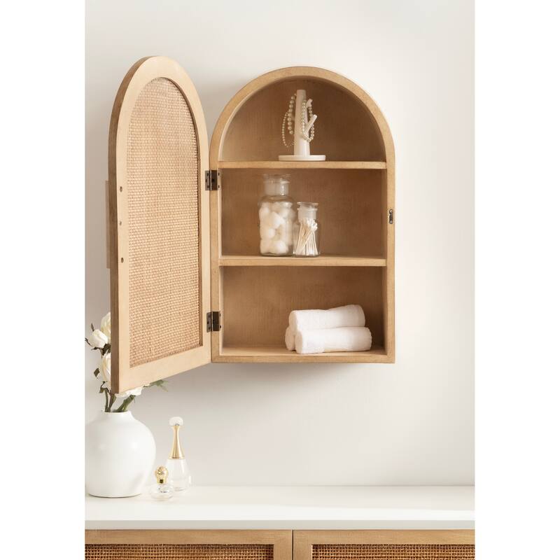 Kate and Laurel Ori Rattan Arch Wall Cabinet - 15x8x24