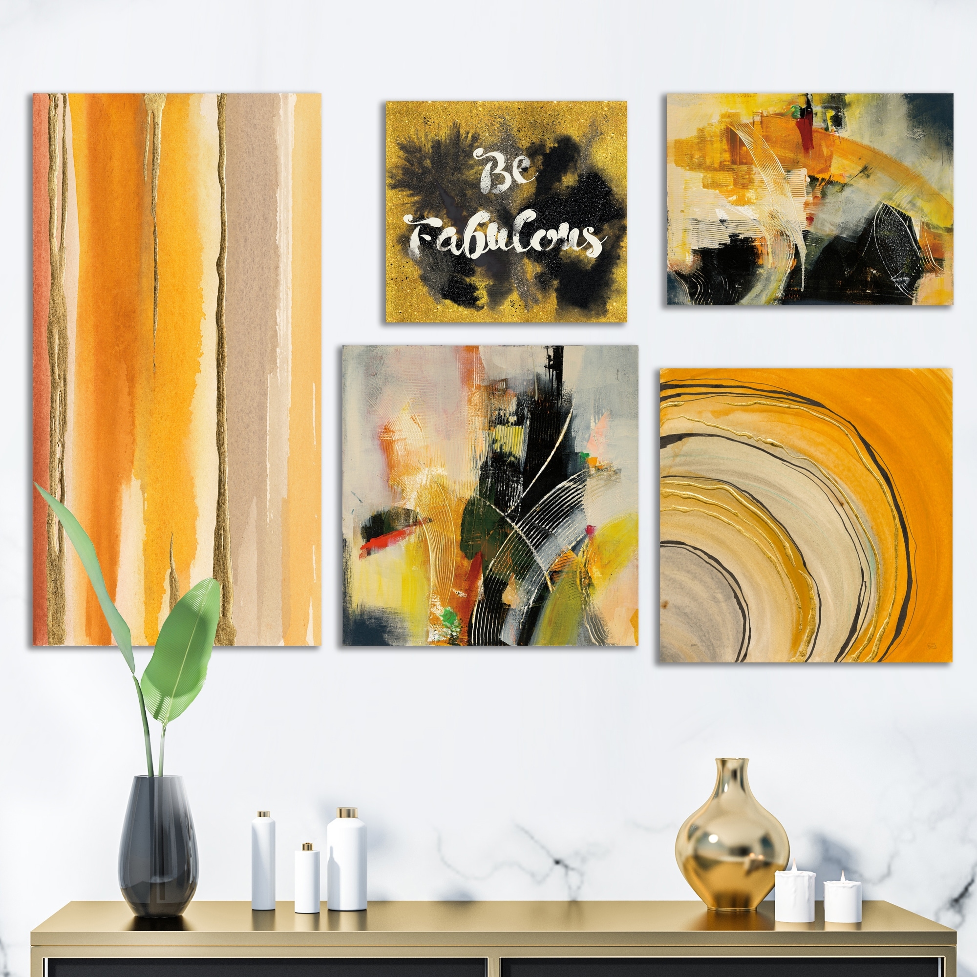 Shop Designart Glam Gold Collection Abstract Wall Art Set Of 5