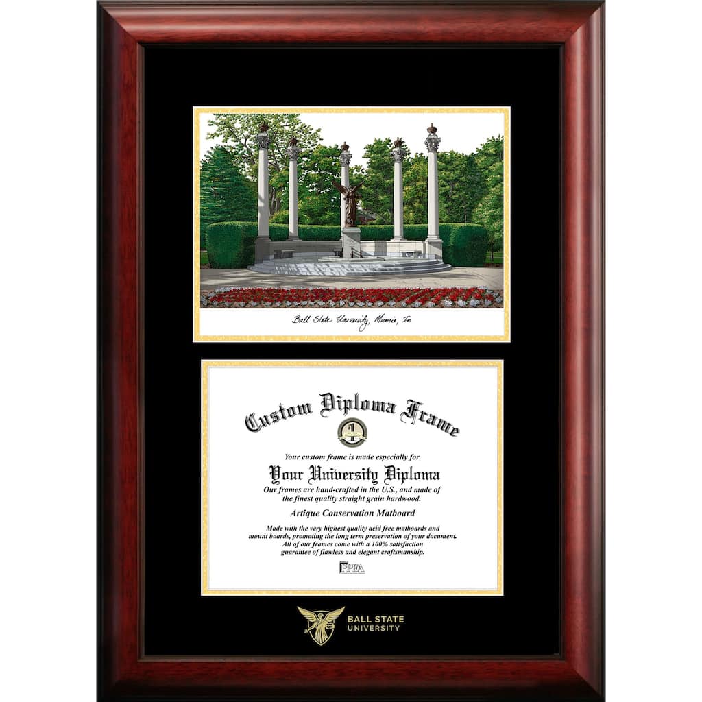 Ball State University 10w x 8h Gold Embossed Diploma Frame with Campus Images Lithograph