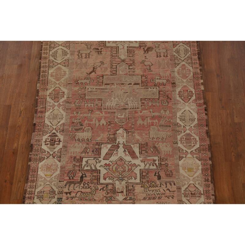 Hand Woven Oriental 100% Wool Carpet Traditional Tribal Pink Sumak Runner Rug - 10' 2'' X 3' 9''