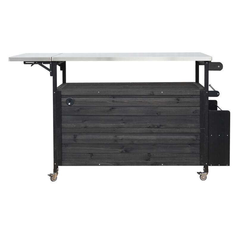 Foldable Outdoor Mobile Portable Kitchen Island Cart with Lockable Wheels, Storage Cabinet and Towel Rack