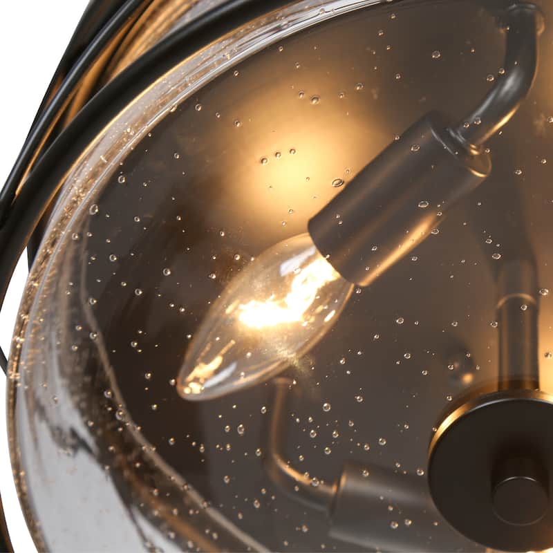 Raretta Modern Farmhouse Black 3-Light Drum Flush Mount Glass Ceiling Lights - D13" x H6"