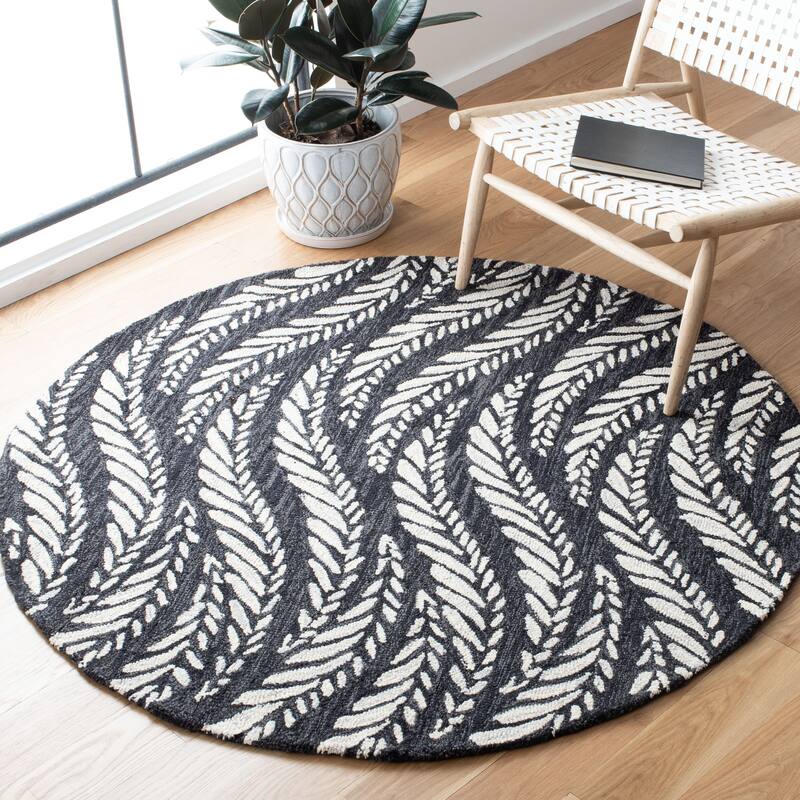 SAFAVIEH Handmade Micro-Loop Maele Modern Wool Rug - 5' Round - Charcoal/Ivory