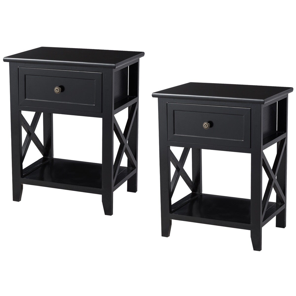 Shop Costway 2pcs End Bedside Table Nightstand Drawer Storage Room