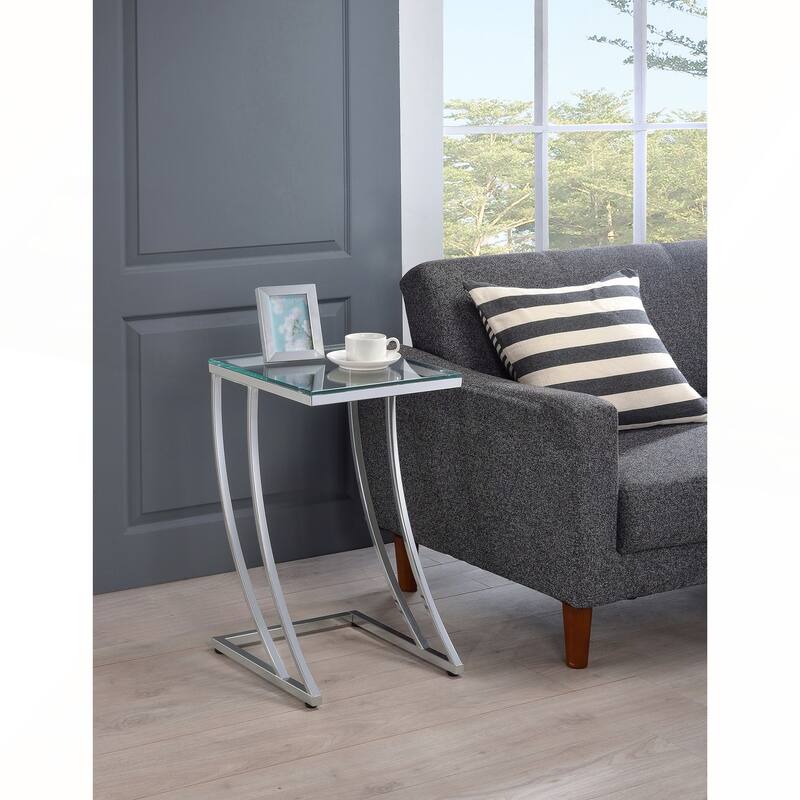 Draper Chrome Rectangular Glass Top Sofa Side Table - Chrome - Glass