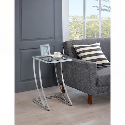Draper Chrome Rectangular Glass Top Sofa Side Table