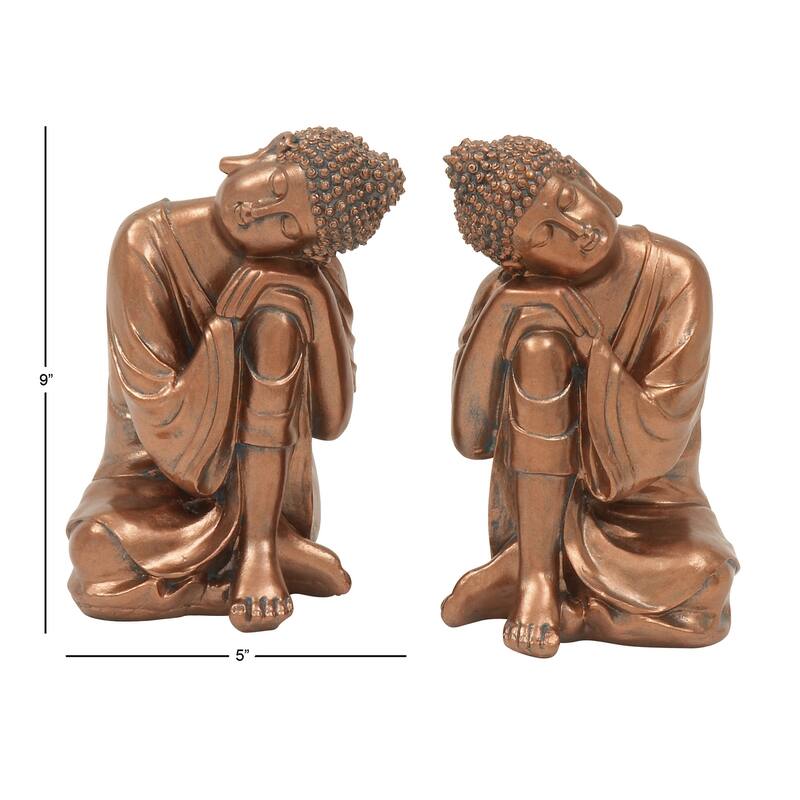 Bronze Polystone Bohemian Sculpture Buddha (Set of 2)