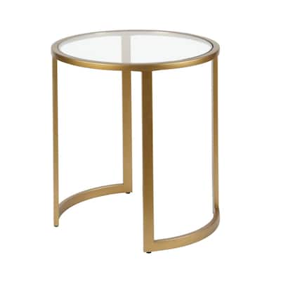 Clear Glass Round End Table with Sled Steel Base - 20” x 20” x 22” (D x W x H)