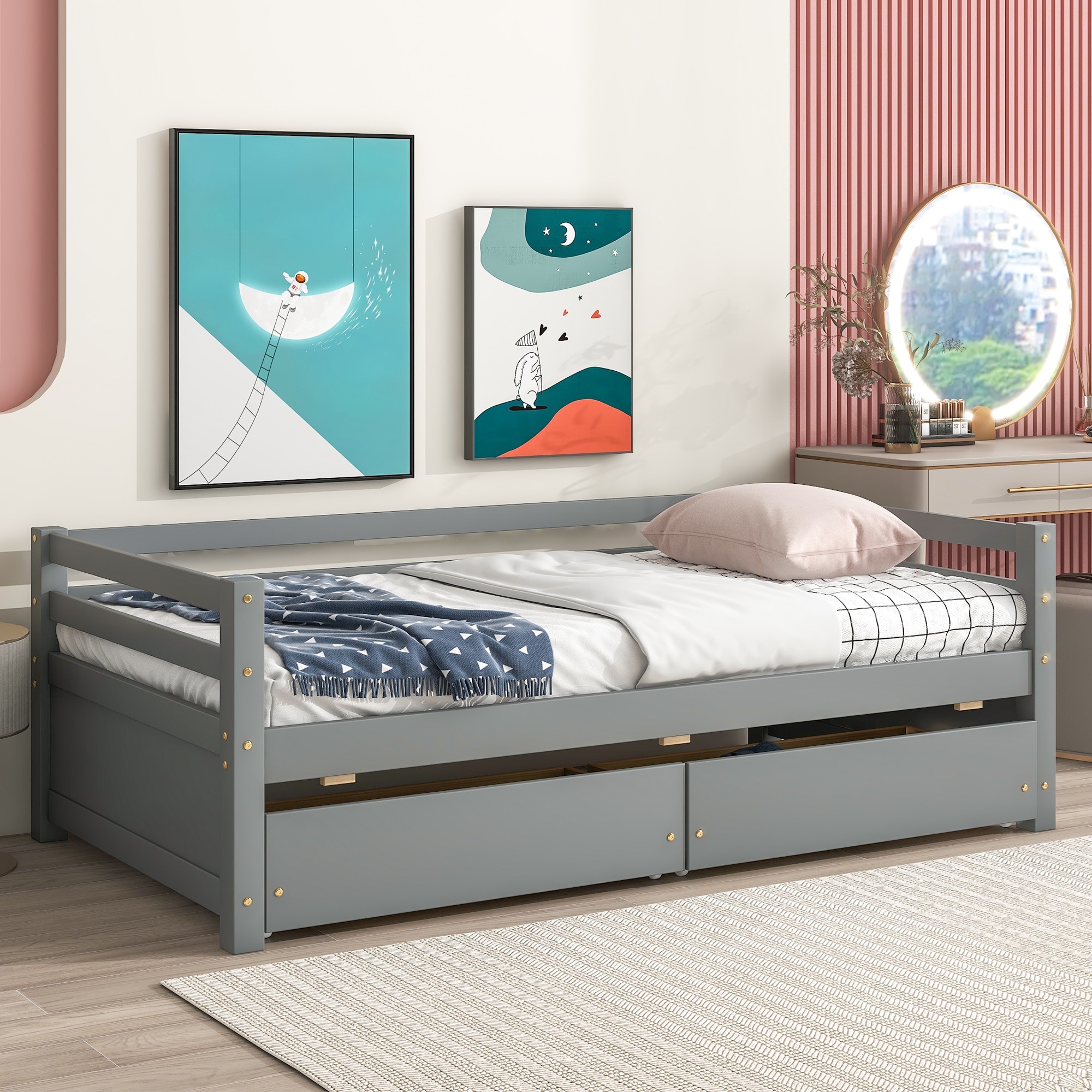 ベッドフレーム Single  bed plus  mattress and storage Amazon.com: Twin Size Bed Frame with Storage Drawers, Solid