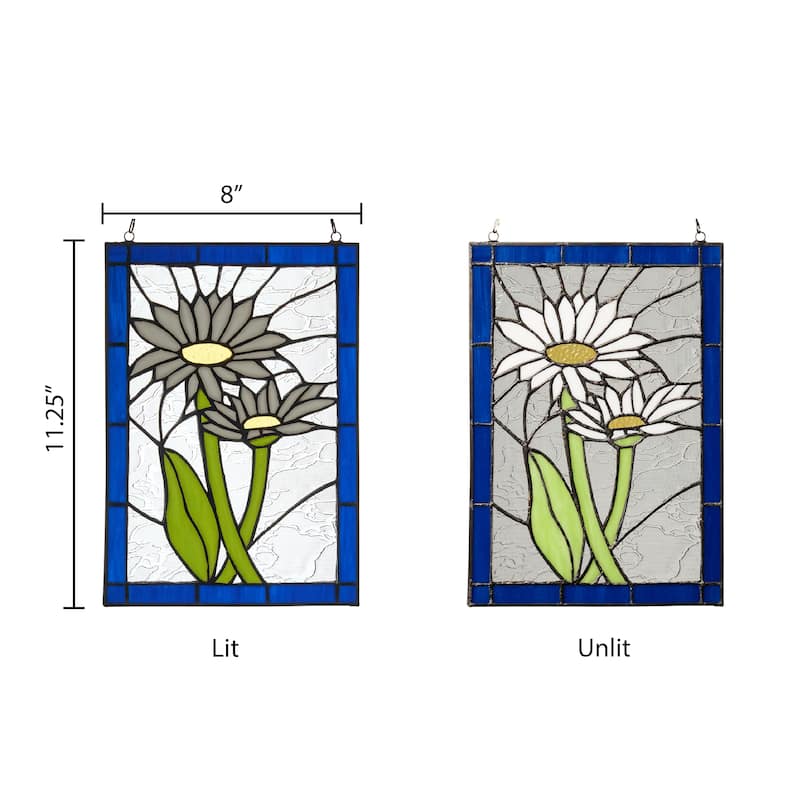 River of Goods 11.25-Inch White Daisies Stained Glass Window Panel - 8" x 0.25" x 11.25"