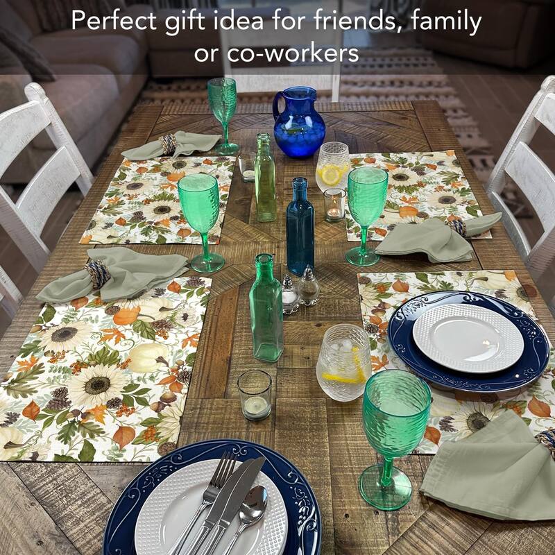 Farmhouse Fall 4-Pack Poly-Cotton Blend Placemats Manufactured in The USA Machine Washable Dryer Safe