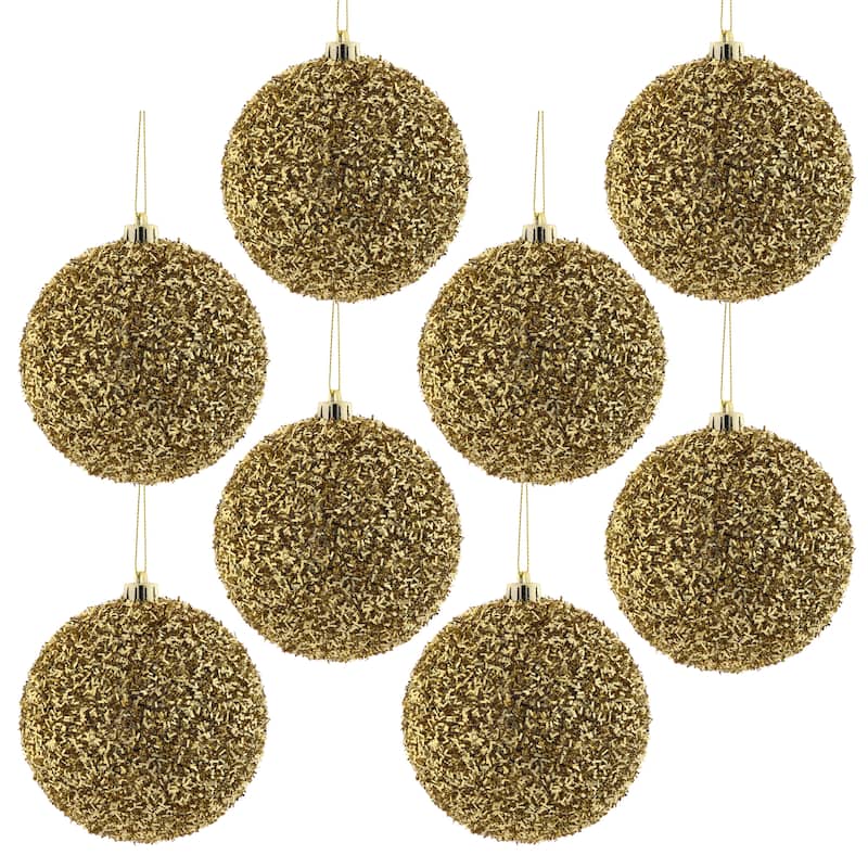 100mm Shatterproof Plastic Tinsel Ball Ornament Set of 2