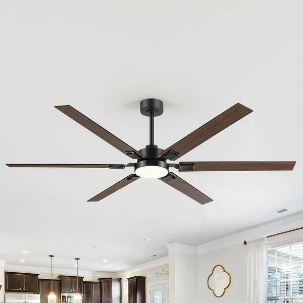 Large 72 Inch 6-Blade Integrated LED Ceiling Fan with Light Remote and Downrod