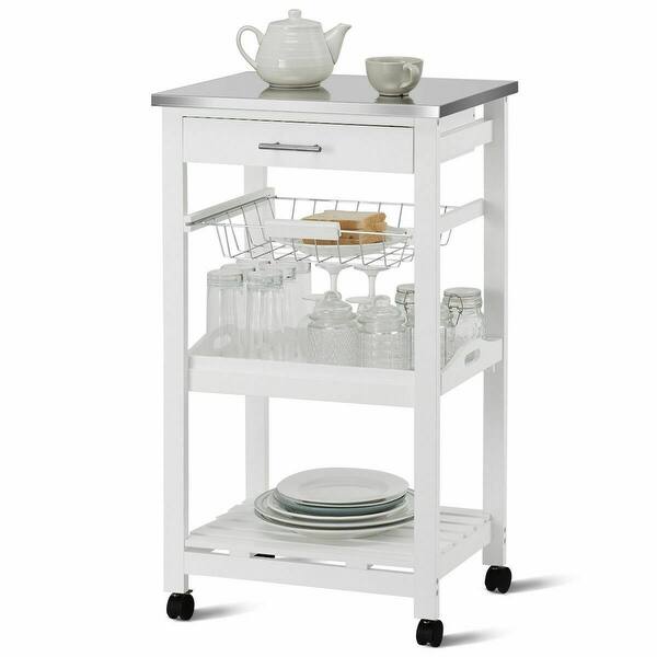 Shop Costway Rolling Kitchen Trolley Cart Steel Top Removable Tray