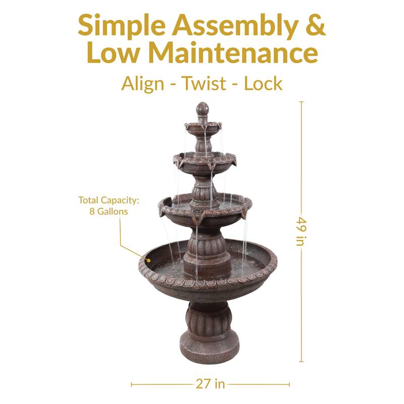 4-Tier Mediterranean Outdoor Water Fountain Backyard Feature -49" - 49"
