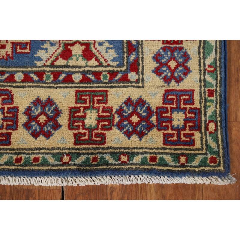 Kazak Runner Rug Hand-Knotted Traditional Blue Wool Carpet - 2'7" x 13'1"