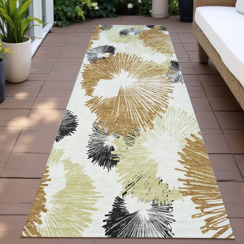 Machine Washable Indoor/Outdoor Modern Floral Chantille Rug - Copper - 2'3" x 7'6"
